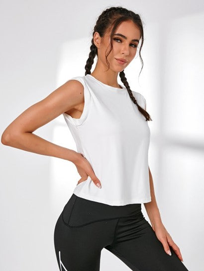 Absorbent Solid Color Crew Neck Sleeveless Sport Tank Top